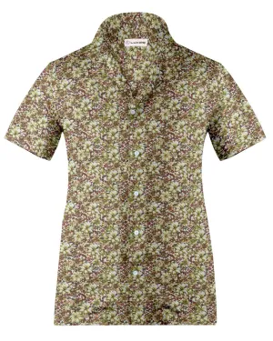 Camp collar PRESET STYLE in Olive Green Maroon prints on White