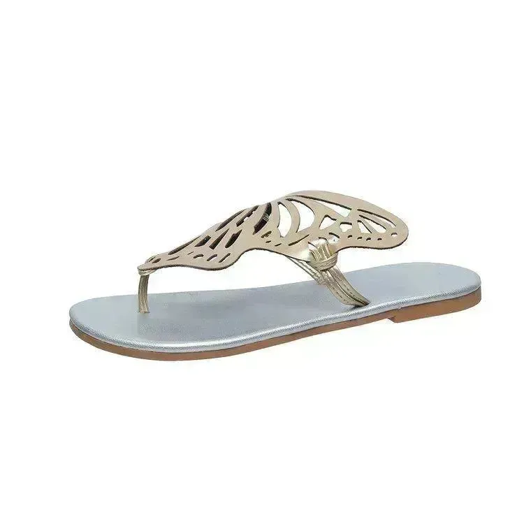 Fashion Hollow Butterfly Flip-Flops Summer Sandals For Women Casual Beach Shoes New Low Heel Flat Slides Slippers