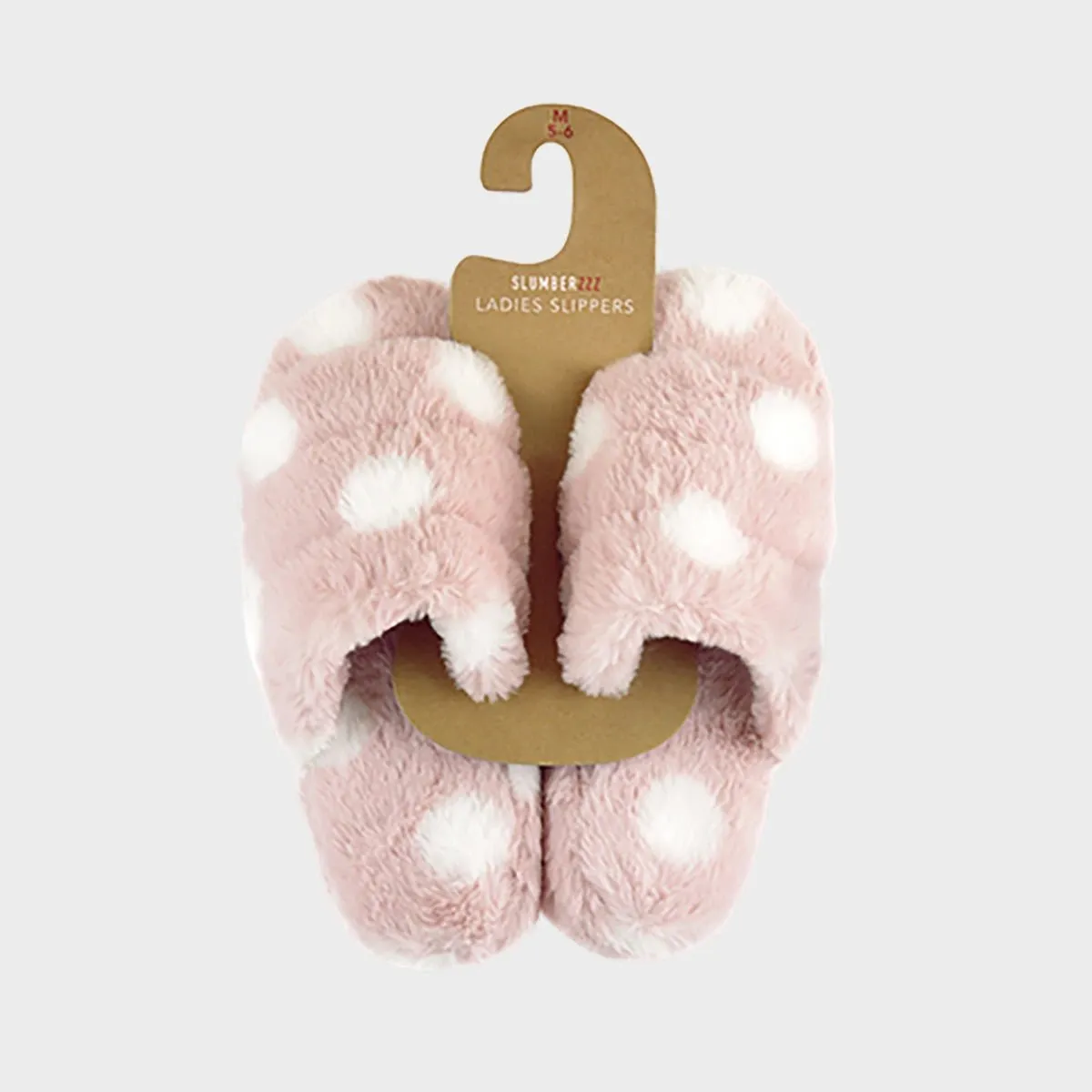 Ladies Pink Polka Dot Plush Slider Slippers
