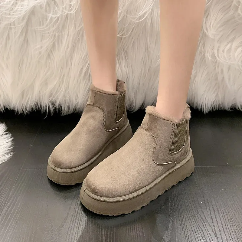 Sohiwoo Winter Women's Boots High-top Snow Boots Thickened Plush Warm Simple And Versatile Comfortable Outdoor Non-Slip Cotton Shoes